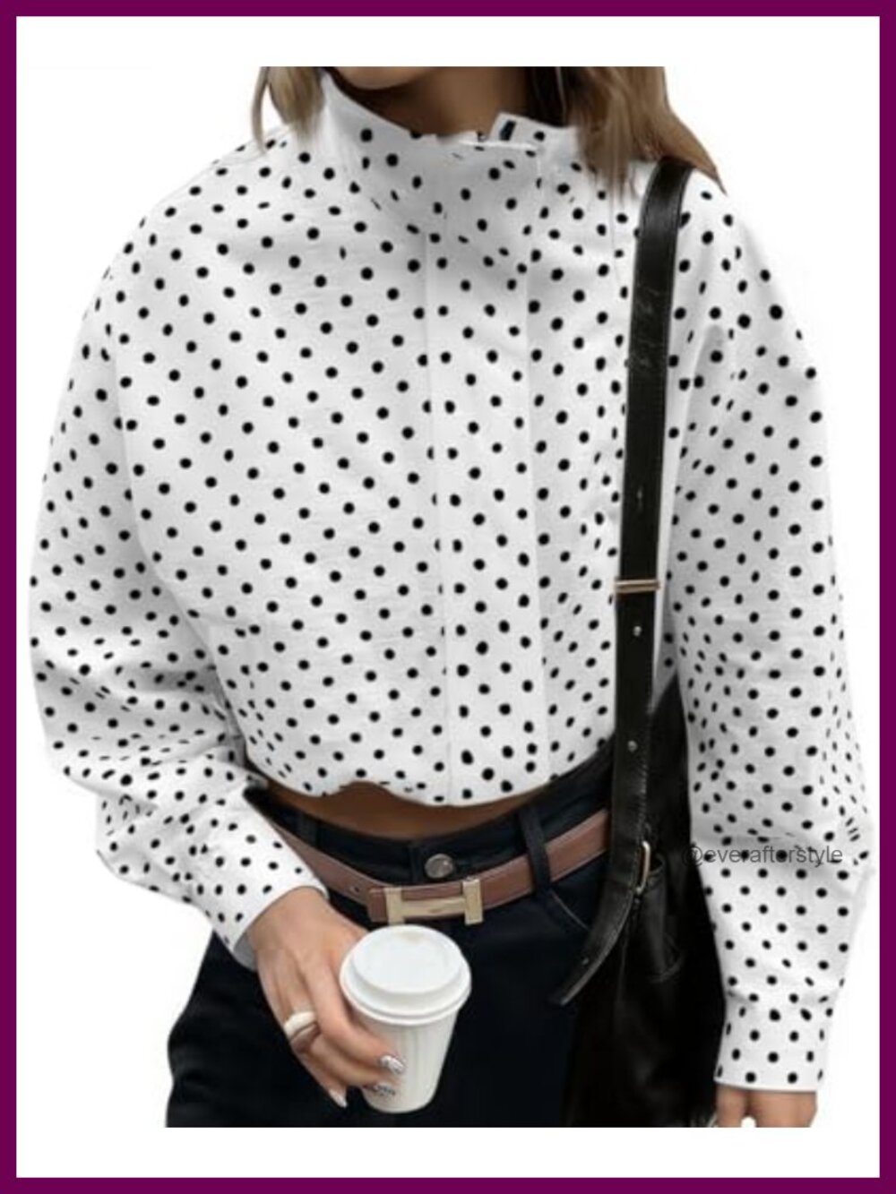 Tankaneo Womens Polka Dot Zip Up Cropped Jacket Oversized